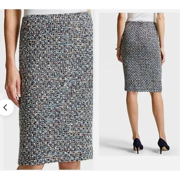 2/$30 Talbots Wool Blend Tweed Pencil Skirt Mills Indigo Size 10 - Picture 1 of 6